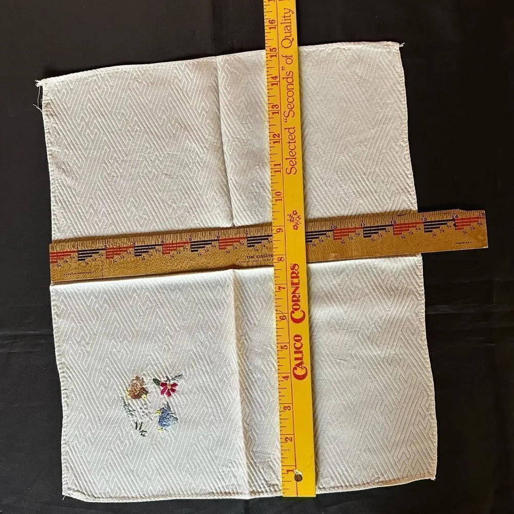 Vintage Bird Motif Embroidered Cream Silk Napkin